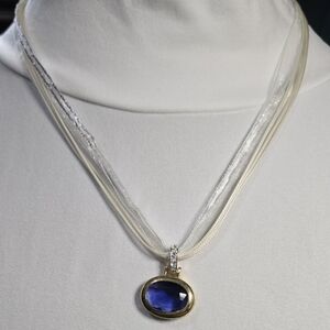 Sapphire Blue and Gold Pendant Necklace
